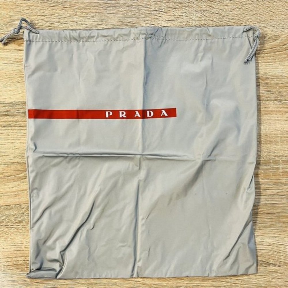 PRADA Drawstring Dust Bag Grey Red Vinyl Shoes Travel Storage Bag